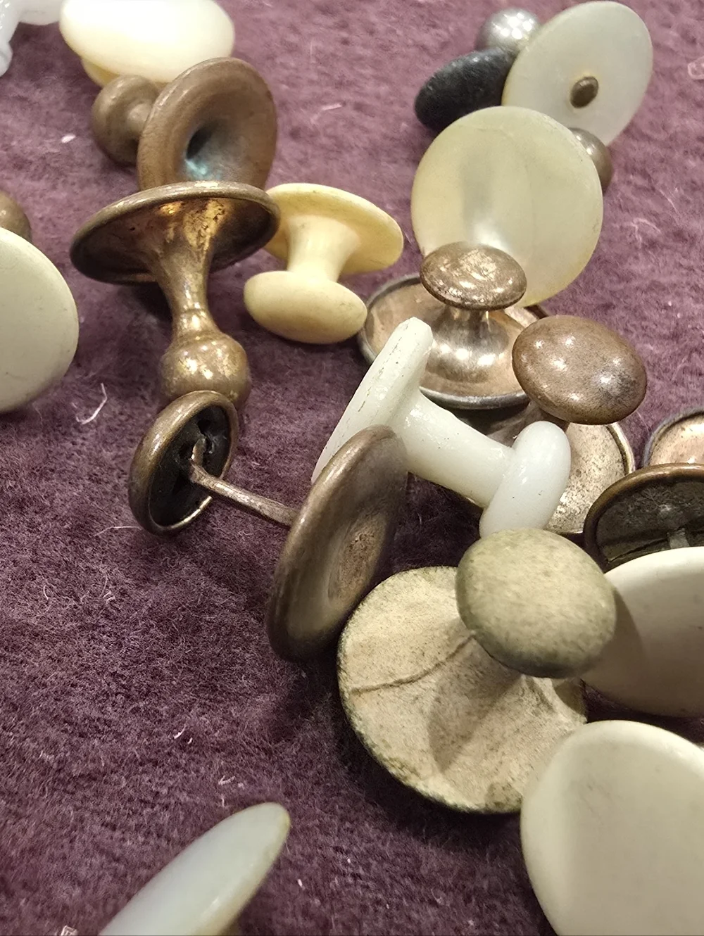 Antique Vtg Collar Cuff Stud Buttons Lot Mother Pearl Mop Over 70 PCs Sets Too